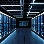 **Image Prompt:** A futuristic data center filled with racks of specialized AI chips (GPUs, ASICs, FPGAs) glowing with activity. Cables are lit with data streams, converging on a central server. In the foreground, a holographic display shows real-time performance metrics and resource allocation graphs, showcasing efficient AI infrastructure management.