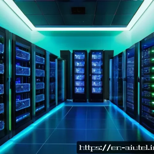 AI 하드웨어 가속기와 데이터 처리 솔루션 - A futuristic data center interior showcasing rows of sleek AI accelerator chips embedded in advanced...