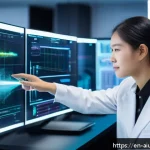 AI 하드웨어 가속기 구매 시 체크리스트 - A high-tech AI hardware lab showcasing a futuristic GPU and TPU setup on sleek workstations, with ho...